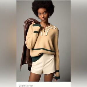 NWT Maeve Beige and Green Scallop Crew Neck Sweater Cardigan (oversized)